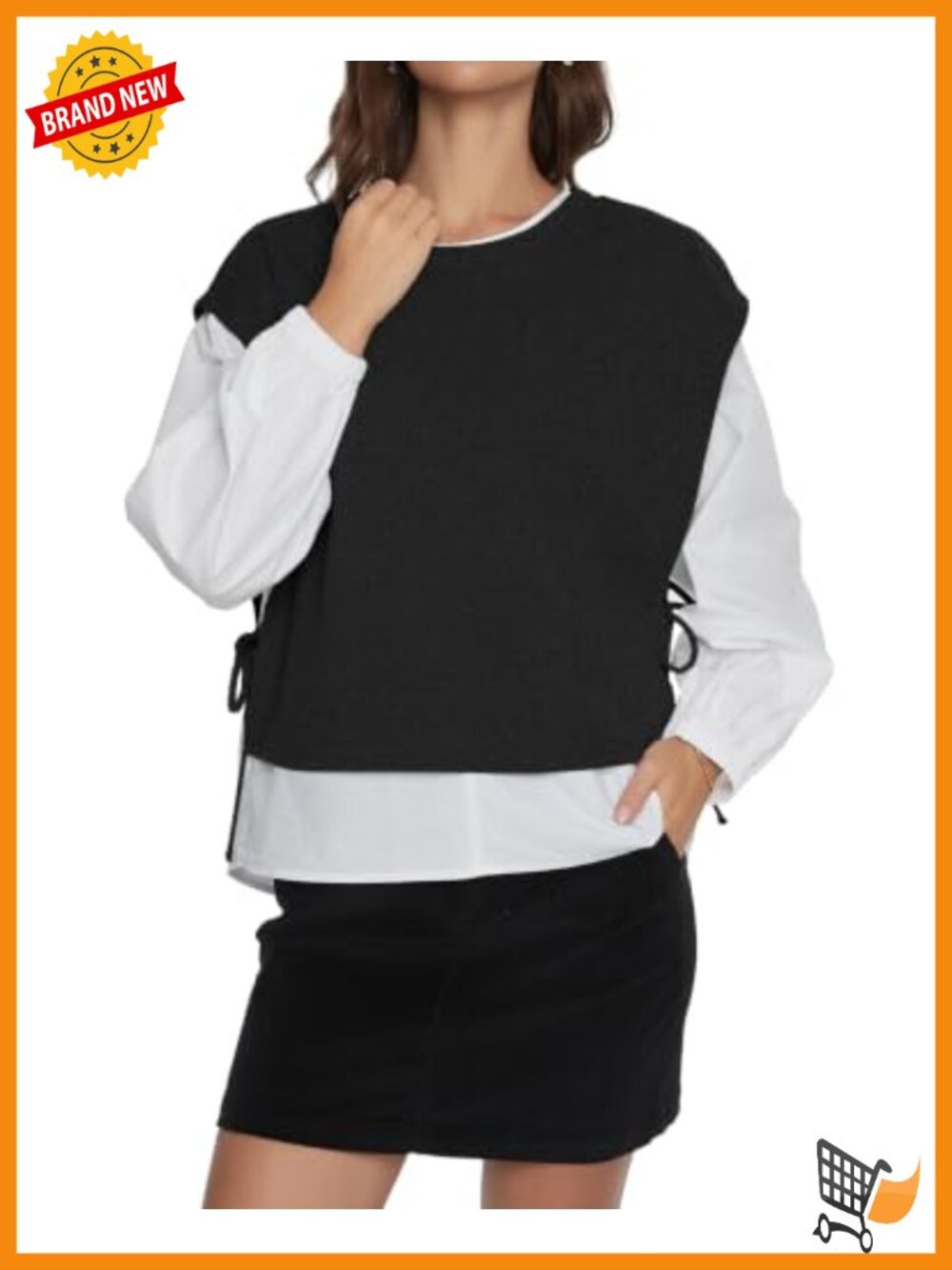 2 Piece Set Puff Sleeve Blouse Side Tie Sweater Vest Preppy Outfit